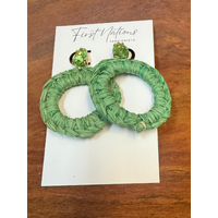 First Nations Fashionista - Handmade Aboriginal Art Woven Drop Ring Earrings (Green with Stone Detail)