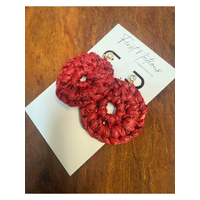 First Nations Fashionista - Handmade Aboriginal Art Woven Drop Earrings (Xmas Red with Stone Detail)