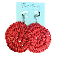 First Nations Fashionista - Handmade Aboriginal Art Woven Drop Earrings (Red with Silver Hook
