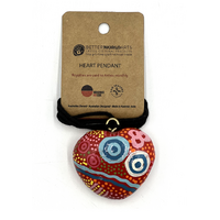 Better World Aboriginal Art Lacquered Heart Pendant - Family & Country