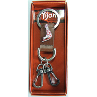 Yijan Aboriginal Art Vintage Boxed Brown Leather Keyring- Kangaroo [Red]