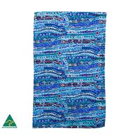Warlukurlangu Aboriginal Art Australia Made Cotton Teatowel - Two Dogs Dreaming (Blue)
