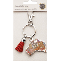 KOH Living Metal Australia Map Keyring /Red Tassel - Grandmother's Country