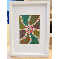 Framed Aboriginal Art [21cm x 30cm] -- Creation Lines Green
