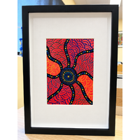 Framed Aboriginal Art [21cm x 30cm] -- Creation Lines Pink 2