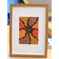 Framed Aboriginal Art [21cm x 30cm] -- Creation Lines Peach
