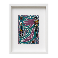 Framed Aboriginal Art [21cm x 30cm] -- Oola The Lizard White