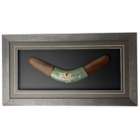 Framed Aboriginal Art Handpainted Boomerang (40cm) Large - Brolga 