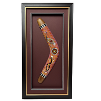 Framed Aboriginal Art Hand Painted Boomerang (40cm) Large - Brolga