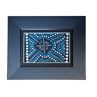 Murra Wolka Single Framed Aboriginal Handpainted Dot Art Blue (19cm x 15cm)