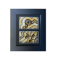 Murra Wolka Framed Aboriginal Hand painted Dot Art (22cm x 19cm) - Double Mat (Ochre Yellow)