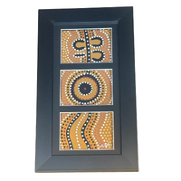 Murra Wolka Framed Aboriginal Handpainted Dot Art (33cm x 19cm) - Triple Mat (Yellow Ochre)