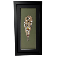 Framed Aboriginal Handpainted Gumleaf (41cm x 20cm) - Emu (Green)