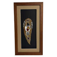 Framed Aboriginal Dot Art Handpainted Gumleaf (38cm x 20cm) - Fish (Black/Beige)