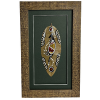 Framed Aboriginal Dot Art Handpainted Gumleaf (22cm x 36cm) - Kangaroo (Green)