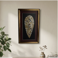 Framed Aboriginal Art Handpainted  XLarge Gumleaf - Kangaroo Story (Maroon/Black)