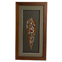Framed Aboriginal Dot Art Handpainted Gumleaf (38cm x 20cm) - Lizard (2 TONE)