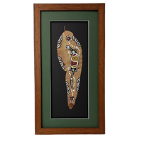 Framed Aboriginal Dot Art Handpainted Gumleaf (40cm x 22cm) - Lizard (Black/Green)