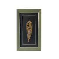 Framed Aboriginal Dot Art Handpainted Gumleaf (49cm x 25cm) - Lizard (Charcoal)