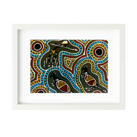 Framed Aboriginal Art Print [40cm x 30cm] - Kangaroo Hunting