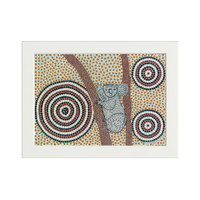 Framed Aboriginal Art PRINT (13cm x 18cm) - Koobor the Koala - The Drought Maker (WHITE FRAME)