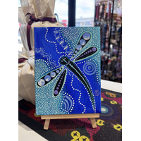 Maree Bradbury Aboriginal Art Stretched Canvas (12cm x 16cm) w/- stand -Dragonfly