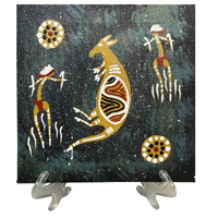 Handpainted Aboriginal Art Black Canvas (15cm x 15cm) - Bohra the Kangaroo