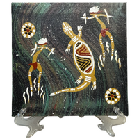 Handpainted Aboriginal Art Black Canvas (15cm x 15cm) - Lizard