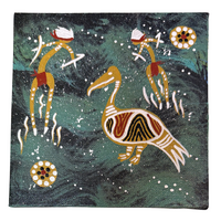 Handpainted Aboriginal Art Black Canvas (15cm x 15cm) - Pelican