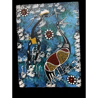 Handpainted Aboriginal Art Canvas Board (6"x8") - Brolga Dancer (1) Blue