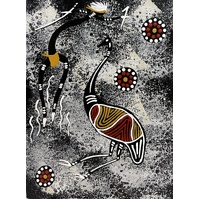 Handpainted Aboriginal Art Canvas Board (6"x 8") - Emu Dancer (2)