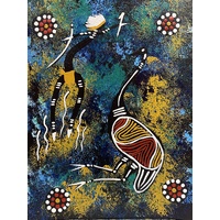 Handpainted Aboriginal Art Canvas Board (6"x 8") - Emu Dancer (3) Blue