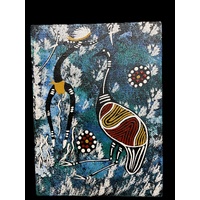 Handpainted Aboriginal Art Canvas Board (6"x 8") - Emu Dancer (4) Blue