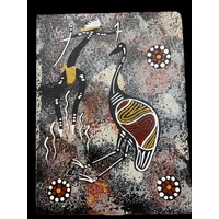 Handpainted Aboriginal Art Canvas Board (6"x 8") - Emu Dancer (5) Black