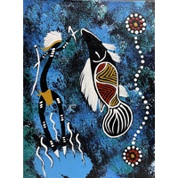 Handpainted Aboriginal Art Canvas Board (6"x 8") - Fish Dancer
