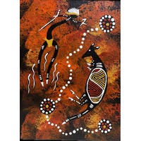 Handpainted Aboriginal Art Canvas Board (6"x 8") - Kangaroo Dancer