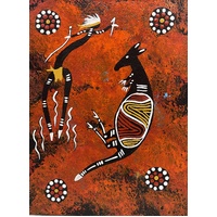 Handpainted Aboriginal Art Canvas Board (6"x 8") - Kangaroo Dancer (3)