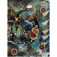 Handpainted Aboriginal Art Canvas Board (6"x 8") - Kangaroo Dancer Blue (4)
