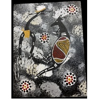 Handpainted Aboriginal Art Canvas Board (6"x 8") - Kangaroo Dancer Black (5)