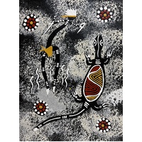 Handpainted Aboriginal Art Canvas Board (6"x 8") - Lizard Dancer
