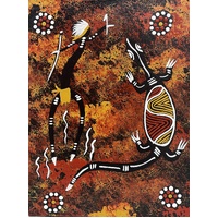 Handpainted Aboriginal Art Canvas Board (6"x 8") - Lizard Dancer (2) - Red