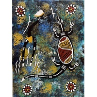 Handpainted Aboriginal Art Canvas Board (6"x 8") - Lizard Dancer (3) - Blue