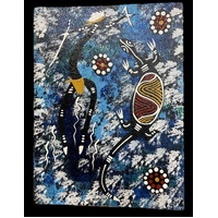 Handpainted Aboriginal Art Canvas Board (6"x 8") - Lizard Dancer (5) - Blue