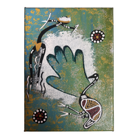 Handpainted Aboriginal Art Stretched Canvas with stand (5x7)(18cm x 15cm)- Dinewan the Emu