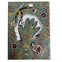 Handpainted Aboriginal Art Stretched Canvas with stand (5x7)(18cm x 15cm)- Dinewan the Emu (2)