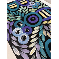 Raintree Aboriginal Art UNStretched Canvas [60cm x 45cm) - Bush Medicine Leaves and Awelye (Blue)