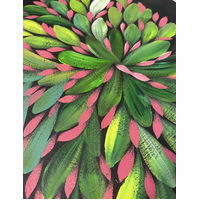 Raintree Aboriginal Art UNStretched Canvas (60cm x 45cm) - Bush Medicine Leaves (Green/Pink)