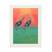 Framed Aboriginal Art PRINT (13cm x 18cm) - Dancing Brolgas
