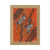 Framed Aboriginal Art PRINT (13cm x 18cm) - Kangaroo & Emu