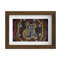 Framed Aboriginal Art PRINT (13cm x 18cm) - Oola The Lizard BLACK [Walnut]